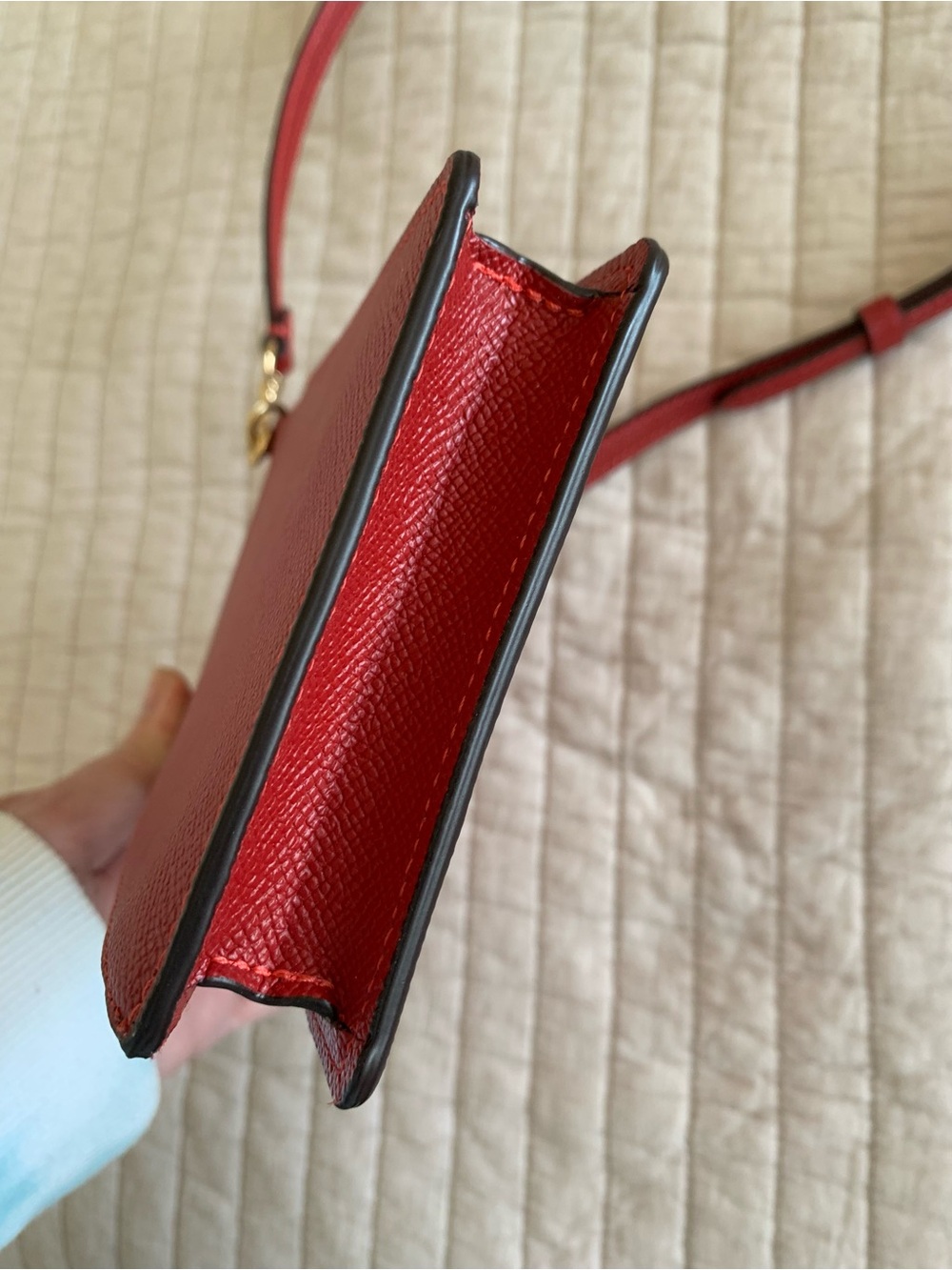 New! Coach Red Leather Crossbody Phone Pouch with Gold Logo Adjustable Strap - Picture 13 of 13
